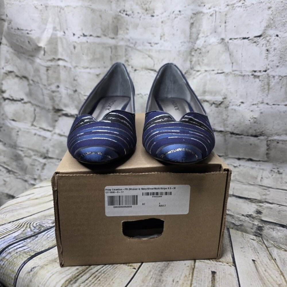 PROXY Navy Silver Multi Stripe Womens Emastine Dress Wedge Shoes  Size 9.5M